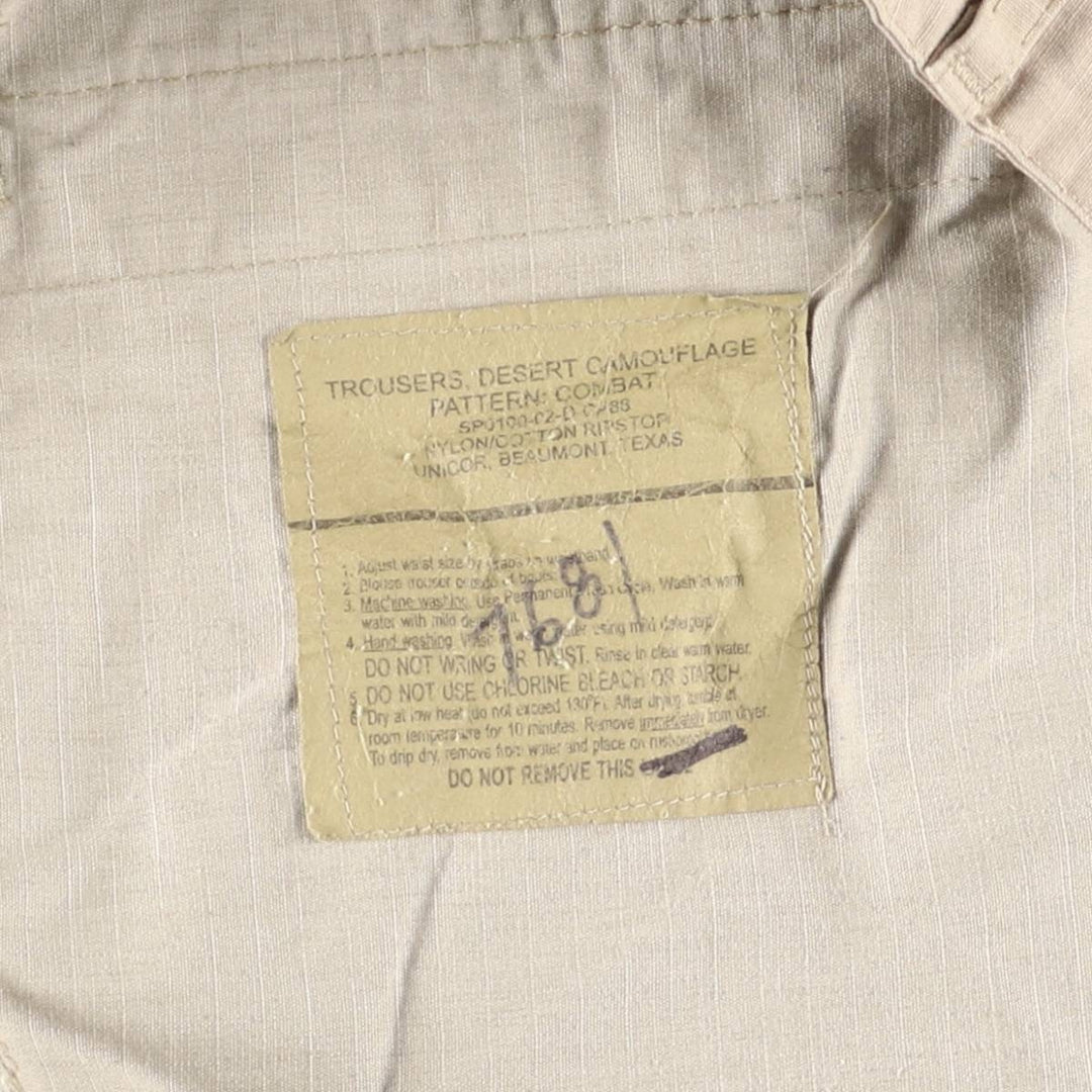 Authentic 2000'S US Military Camouflage Pattern 3C Desert Camo Ripstop Military Cargo Combat Pants, Made in USA, Medium-Short Nylon Beige type Vintage Second Hand