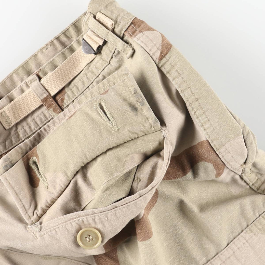Authentic 2000'S US Military Camouflage Pattern 3C Desert Camo Ripstop Military Cargo Combat Pants, Made in USA, Medium-Short Nylon Beige type Vintage Second Hand