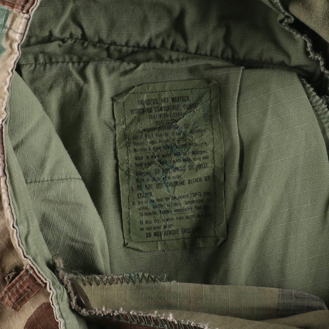 Authentic 1980'S US Military Camouflage Woodland Camo Ripstop Military Cargo Pants, Made in USA, Men's, Size W29 cotton Khaki type sage green Vintage Second Hand