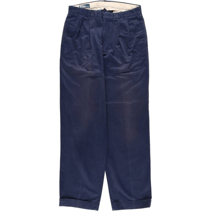 Ralph Lauren POLO by Ralph Lauren Two-pleat Chino Pants for Men, W32 equivalent cotton navy blue type Vintage Second Hand