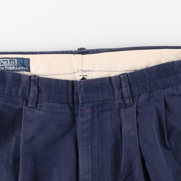 Ralph Lauren POLO by Ralph Lauren Two-pleat Chino Pants for Men, W32 equivalent cotton navy blue type Vintage Second Hand