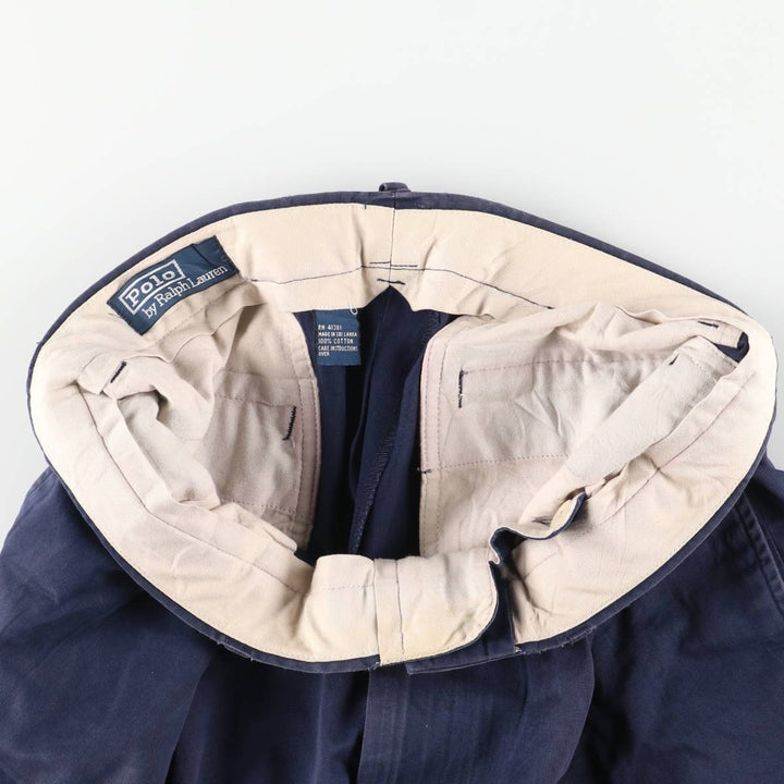 Ralph Lauren POLO by Ralph Lauren Two-pleat Chino Pants for Men, W32 equivalent cotton navy blue type Vintage Second Hand