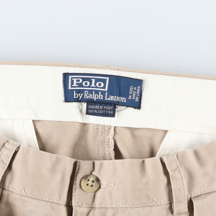 Ralph Lauren POLO by Ralph Lauren ANDREW PANT, two-pleat chino pants, men's, W32 equivalent cotton Beige type Vintage Second Hand