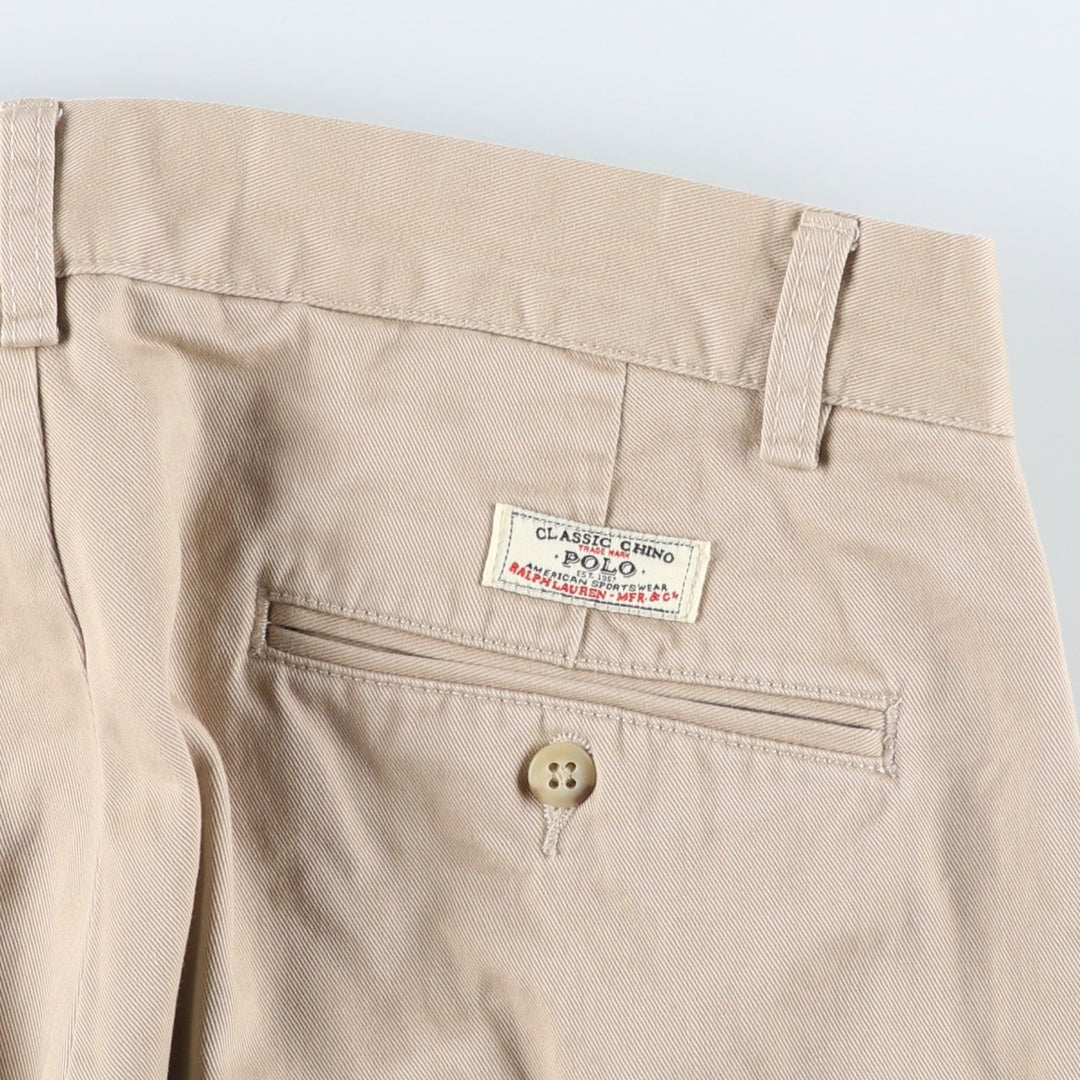 Ralph Lauren POLO by Ralph Lauren ANDREW PANT, two-pleat chino pants, men's, W32 equivalent cotton Beige type Vintage Second Hand