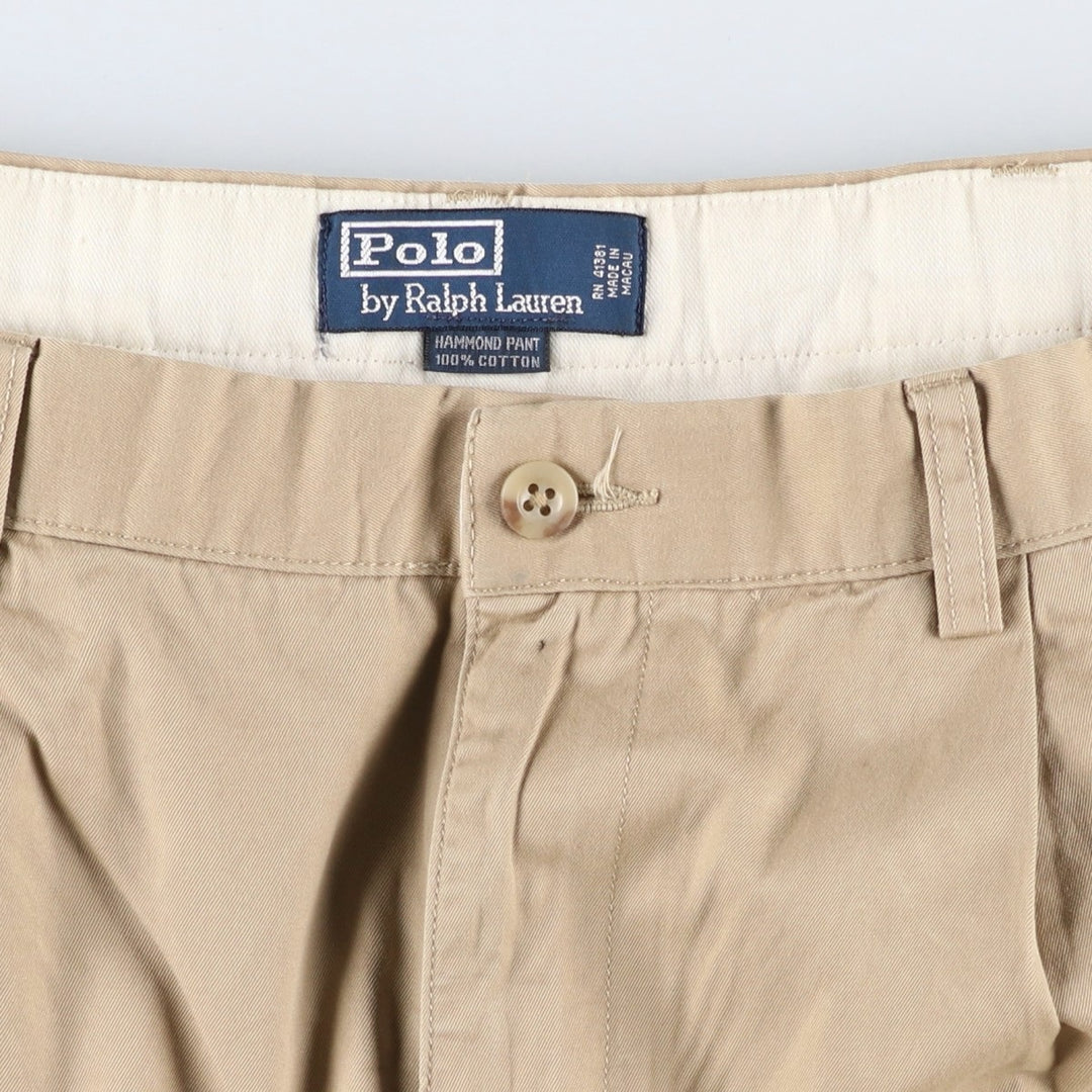 Ralph Lauren POLO by Ralph Lauren HAMMOND PANT, two-pleat chino pants, men's, w34 equivalent cotton Beige type Vintage Second Hand