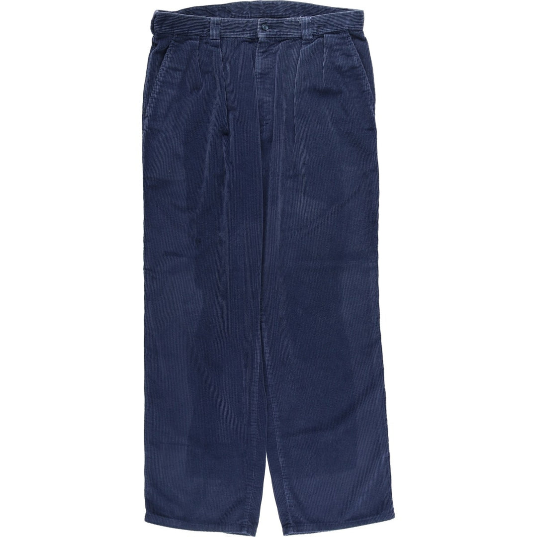 90'S Lands' End Two-pleat Corduroy Pants, Men's, Vintage, Size W34 cotton navy blue type Vintage Second Hand
