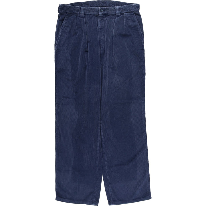 90'S Lands' End Two-pleat Corduroy Pants, Men's, Vintage, Size W34 cotton navy blue type Vintage Second Hand