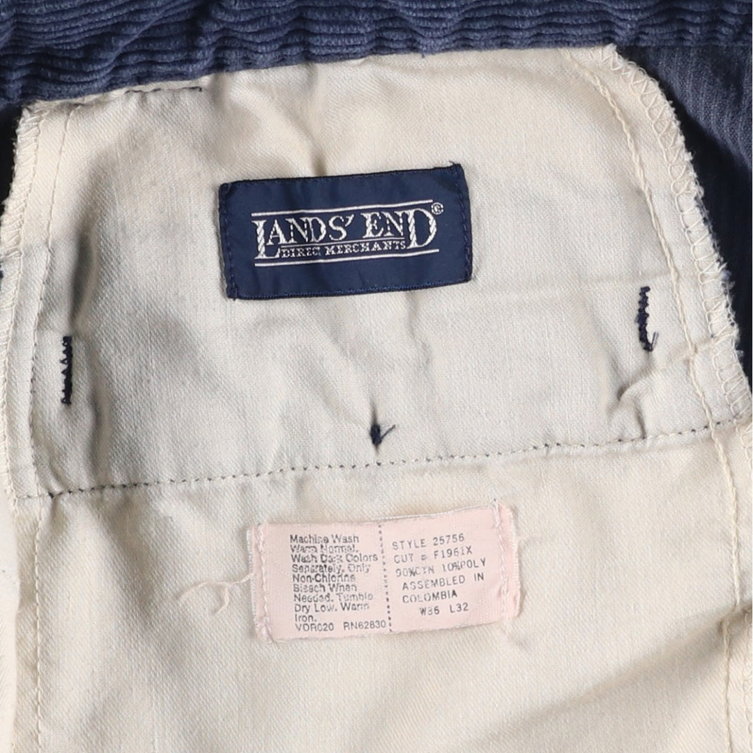 90'S Lands' End Two-pleat Corduroy Pants, Men's, Vintage, Size W34 cotton navy blue type Vintage Second Hand