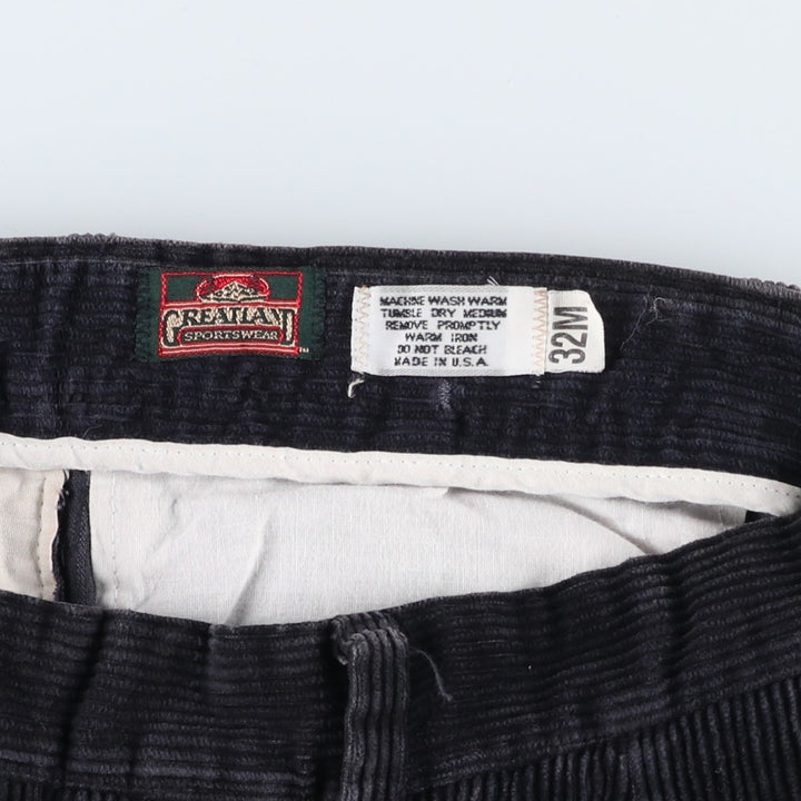 90s-00'S GREATLAND Two-pleat Corduroy Pants, Made in USA, Men's, Size W31, Vintage unclear black type Vintage Second Hand