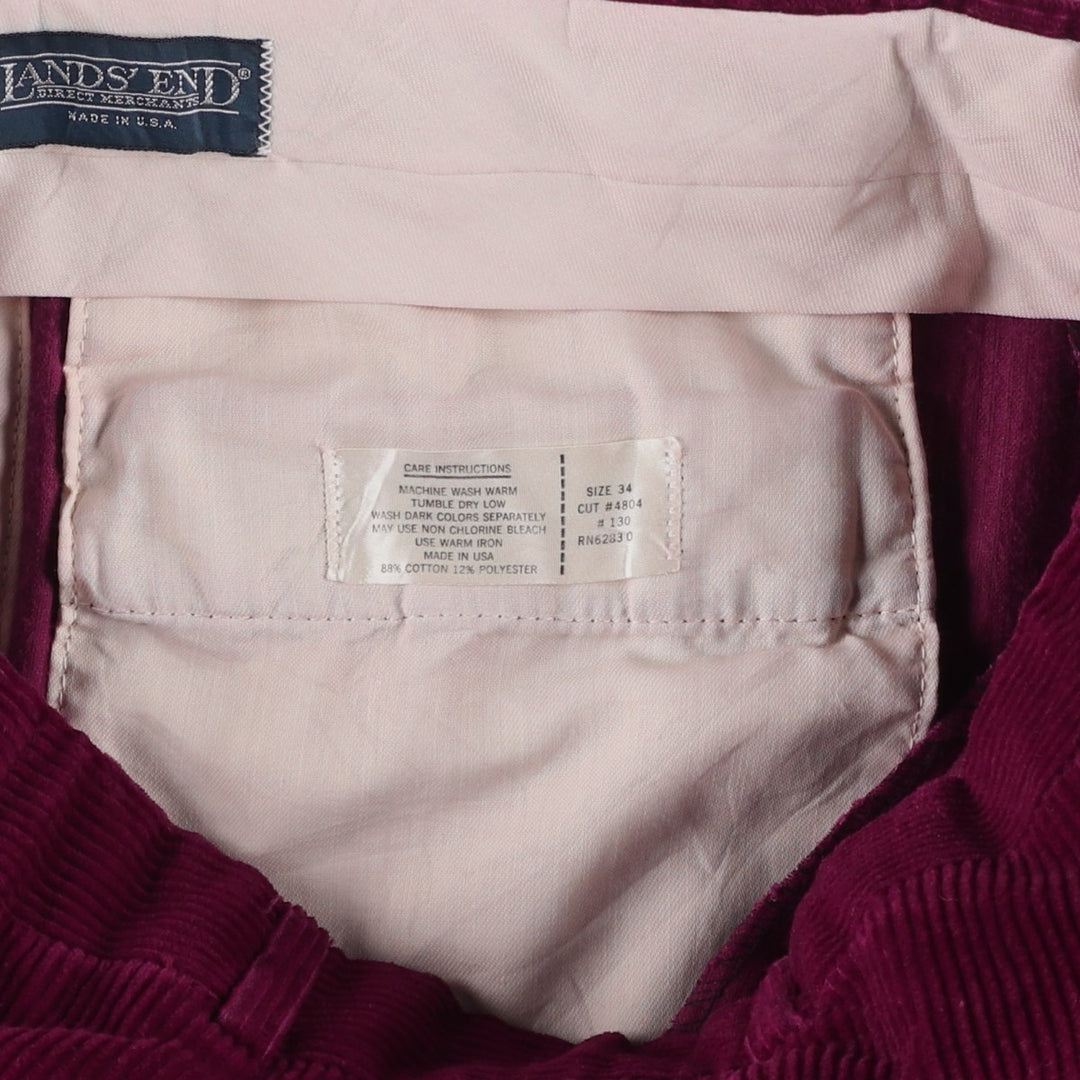 Vintage 80s-90'S Lands'End Two-pleat Corduroy Pants, Made in USA, Men's, Size W34 cotton purple type Vintage Second Hand