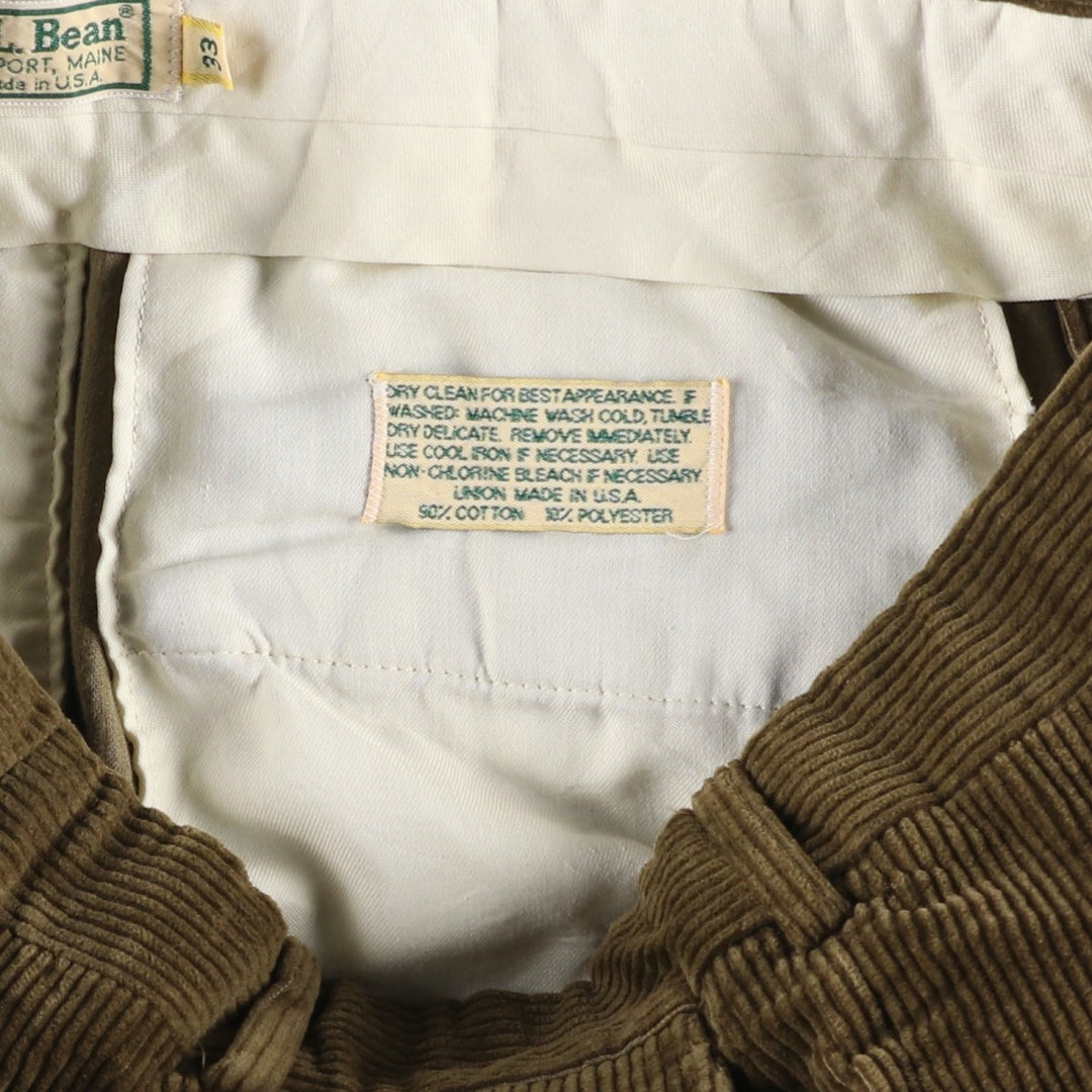 Vintage LLBean 80s-90'S Two-pleat Corduroy Pants, Made in USA, Men's Size W32 unclear brown type Vintage Second Hand