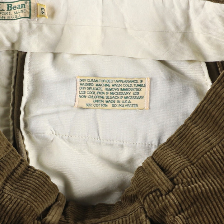 Vintage LLBean 80s-90'S Two-pleat Corduroy Pants, Made in USA, Men's Size W32 unclear brown type Vintage Second Hand
