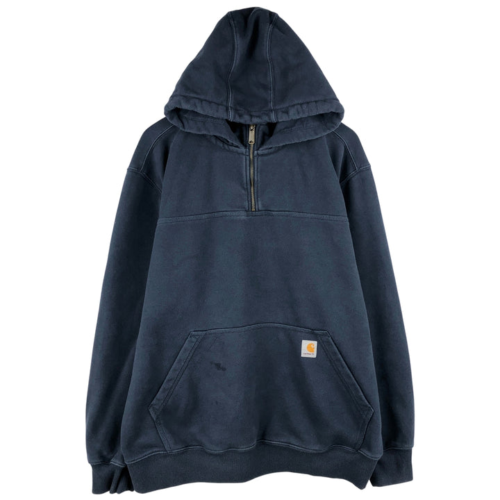 Carhartt Loose Fit Half-Zip Hoodie, Men's XL cotton navy blue type Vintage Second Hand