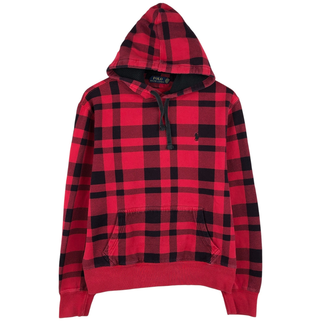 Ralph Lauren POLO RALPH LAUREN Check Pattern Pullover Hoodie, Men's Size M cotton Red type red-purple Vintage Second Hand