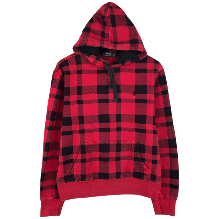 Ralph Lauren POLO RALPH LAUREN Check Pattern Pullover Hoodie, Men's Size M cotton Red type red-purple Vintage Second Hand