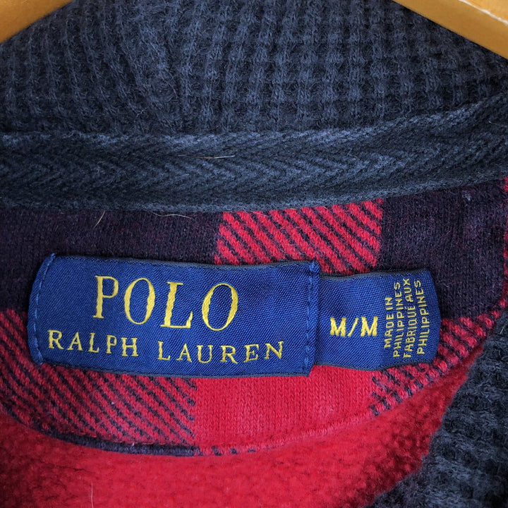 Ralph Lauren POLO RALPH LAUREN Check Pattern Pullover Hoodie, Men's Size M cotton Red type red-purple Vintage Second Hand