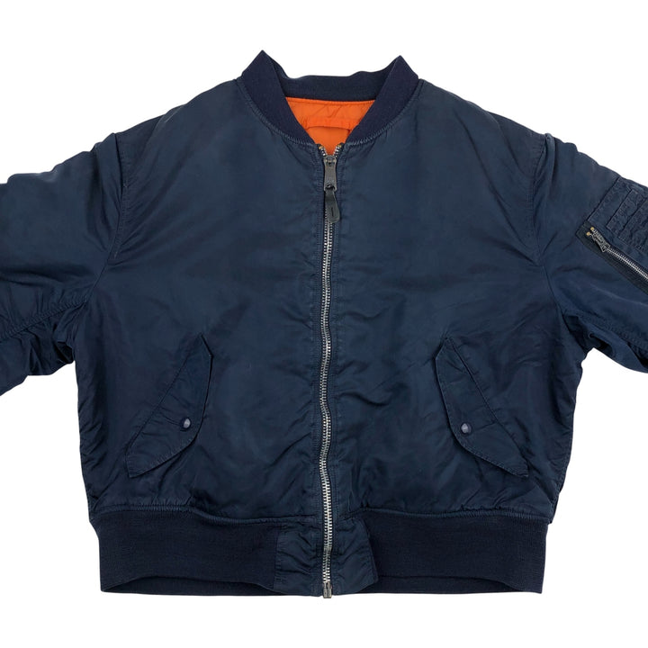 90'S civilian Alpha MA-1 style padded military flight jacket, men's size XL, vintage Nylon navy blue type Vintage Second Hand