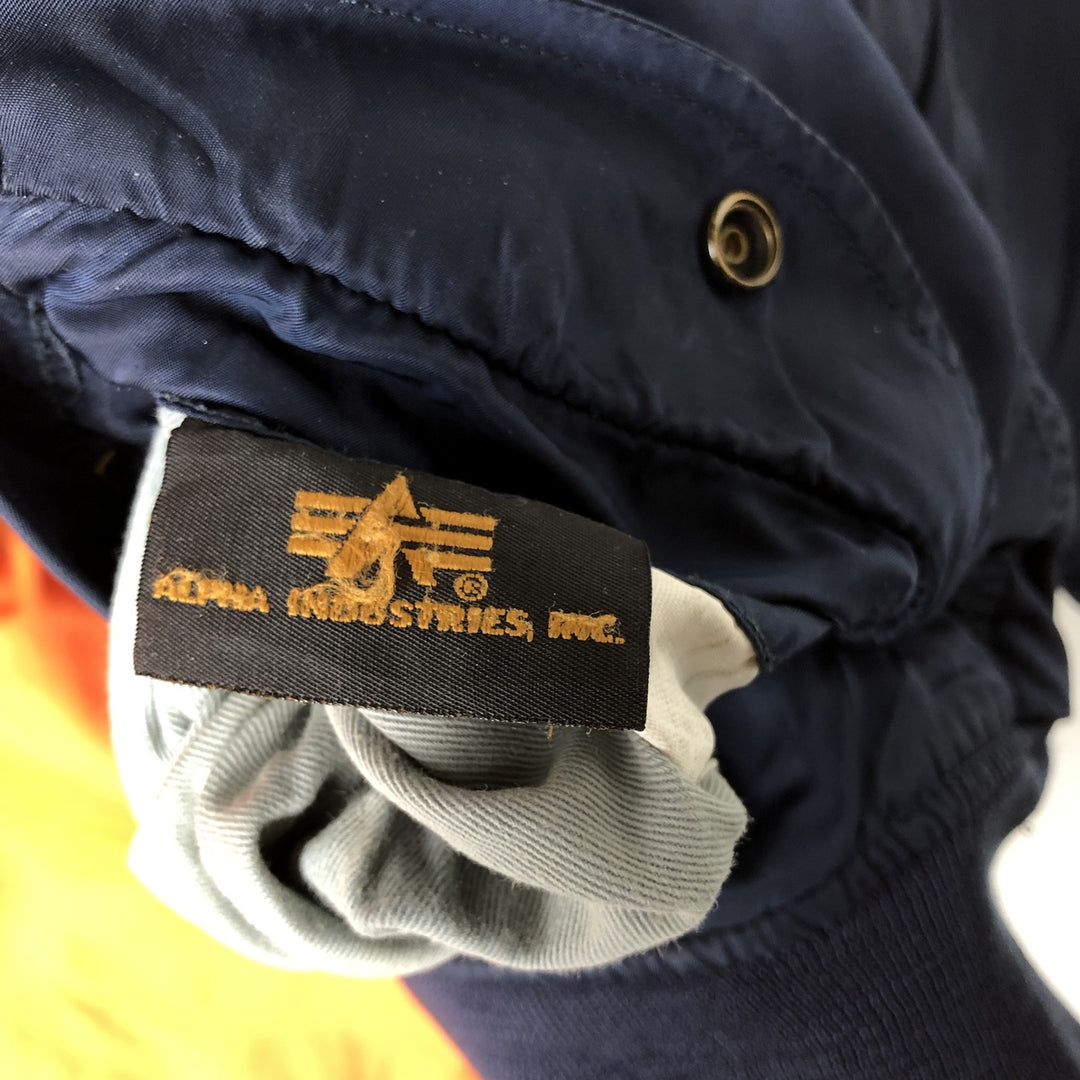 90'S civilian Alpha MA-1 style padded military flight jacket, men's size XL, vintage Nylon navy blue type Vintage Second Hand