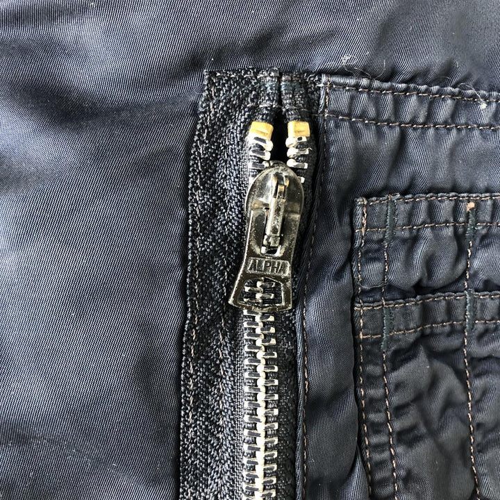 90'S civilian Alpha MA-1 style padded military flight jacket, men's size XL, vintage Nylon navy blue type Vintage Second Hand