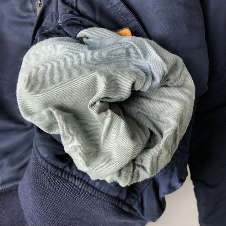 90'S civilian Alpha MA-1 style padded military flight jacket, men's size XL, vintage Nylon navy blue type Vintage Second Hand