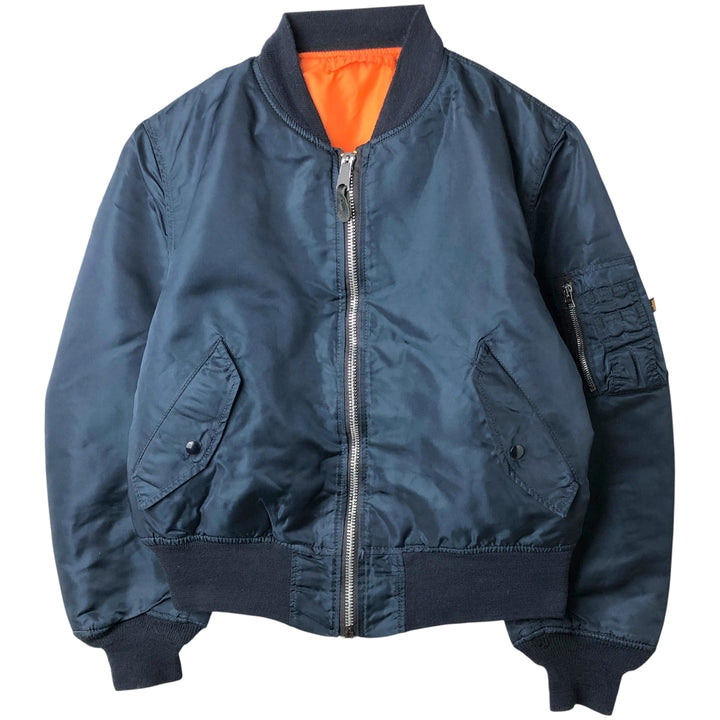 90'S civilian Alpha MA-1 style padded military flight jacket, made in the USA, men's size L, vintage Nylon navy blue type Vintage Second Hand