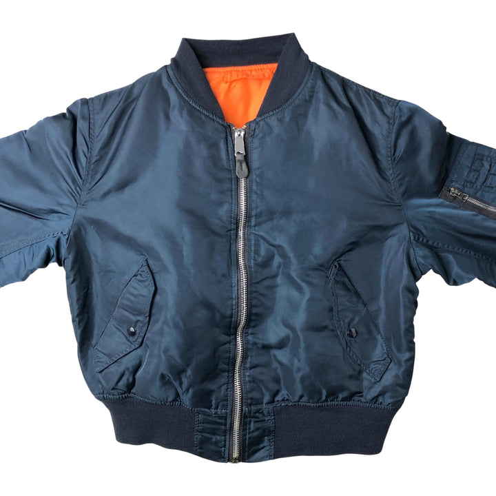 90'S civilian Alpha MA-1 style padded military flight jacket, made in the USA, men's size L, vintage Nylon navy blue type Vintage Second Hand