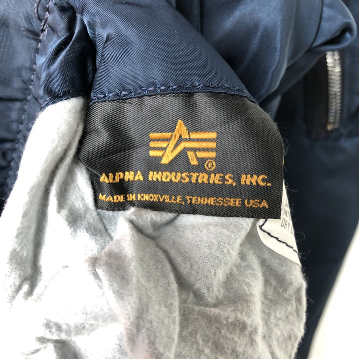 90'S civilian Alpha MA-1 style padded military flight jacket, made in the USA, men's size L, vintage Nylon navy blue type Vintage Second Hand