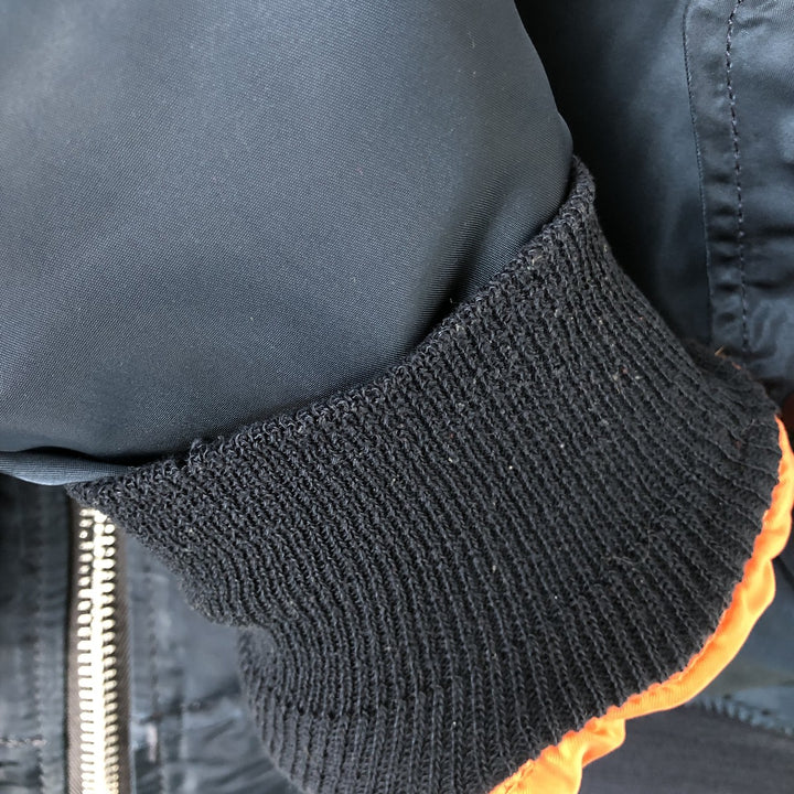 90'S civilian Alpha MA-1 style padded military flight jacket, made in the USA, men's size L, vintage Nylon navy blue type Vintage Second Hand