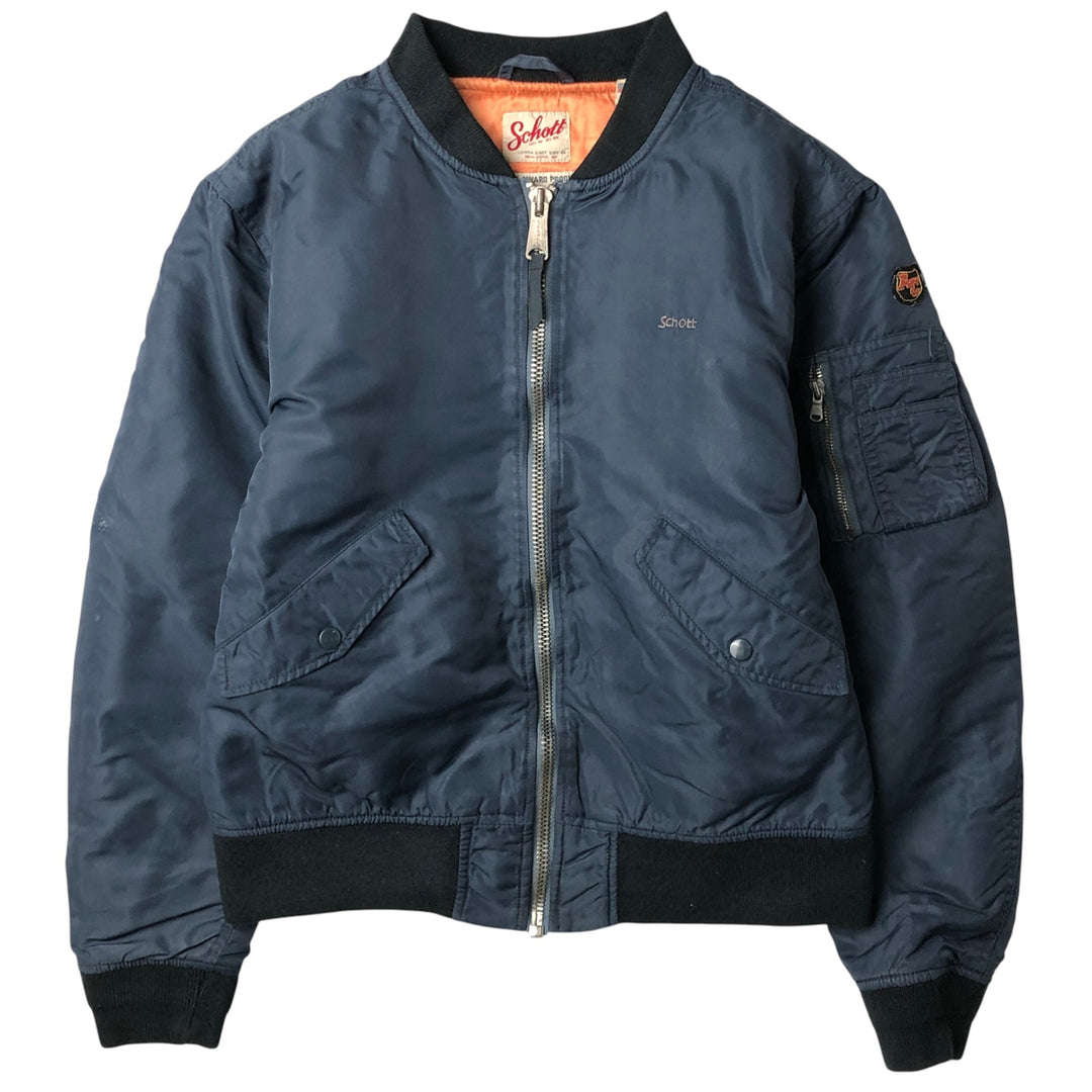 90'S civilian Schott American College padded military flight jacket, men's size L Nylon navy blue type Vintage Second Hand