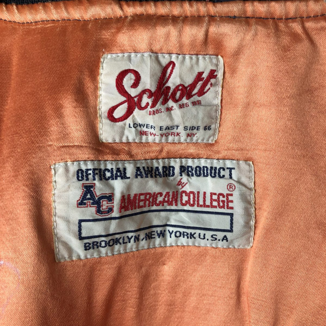 90'S civilian Schott American College padded military flight jacket, men's size L Nylon navy blue type Vintage Second Hand