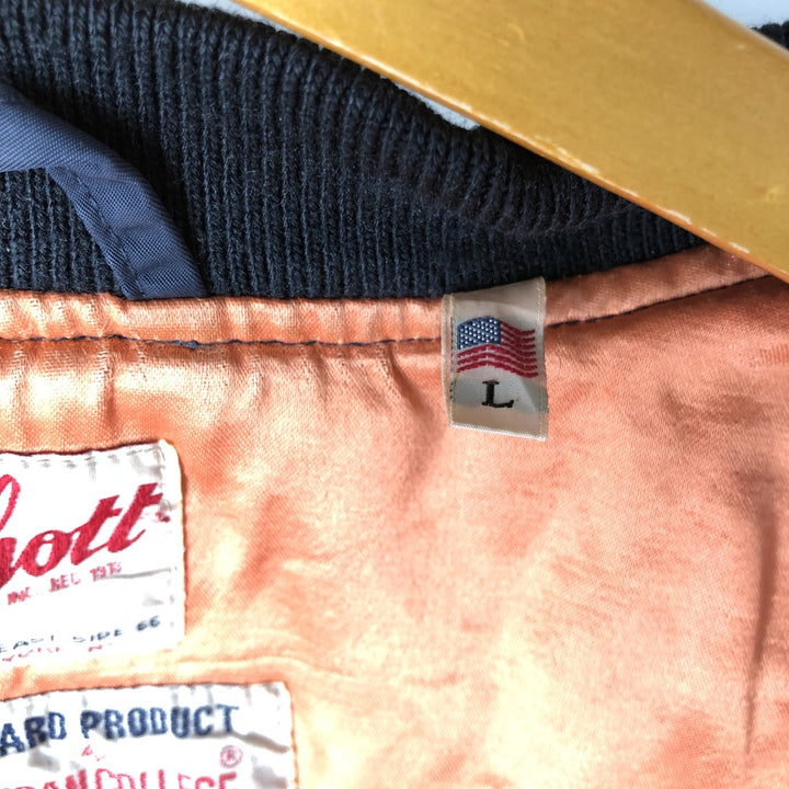90'S civilian Schott American College padded military flight jacket, men's size L Nylon navy blue type Vintage Second Hand