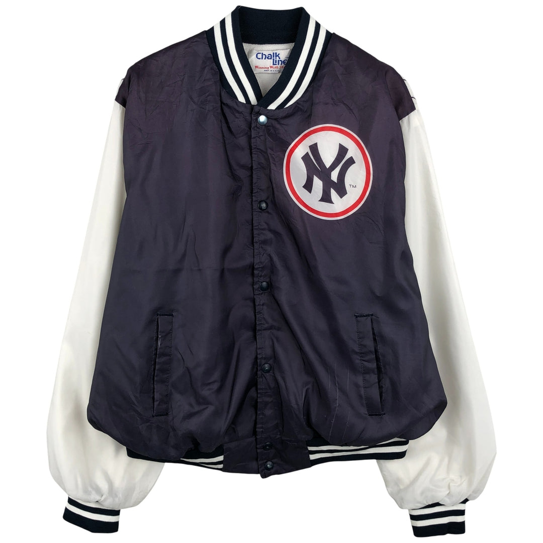 90'S Chalk Line MLB New York Yankees Varsity Jacket, Made in USA, Men's XL polyester navy blue type Vintage Second Hand