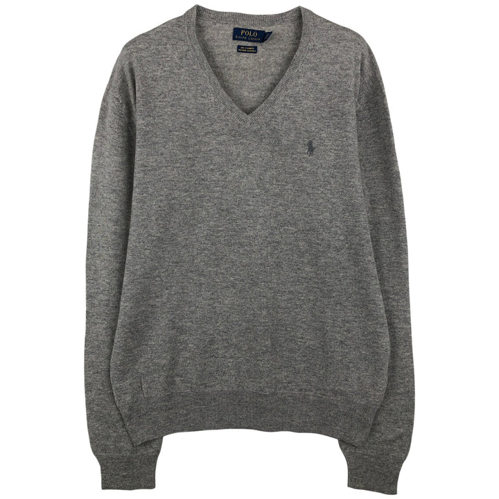 Ralph Lauren POLO RALPH LAUREN V-neck cashmere knit sweater, men's size M Cashmere gray type Vintage Second Hand