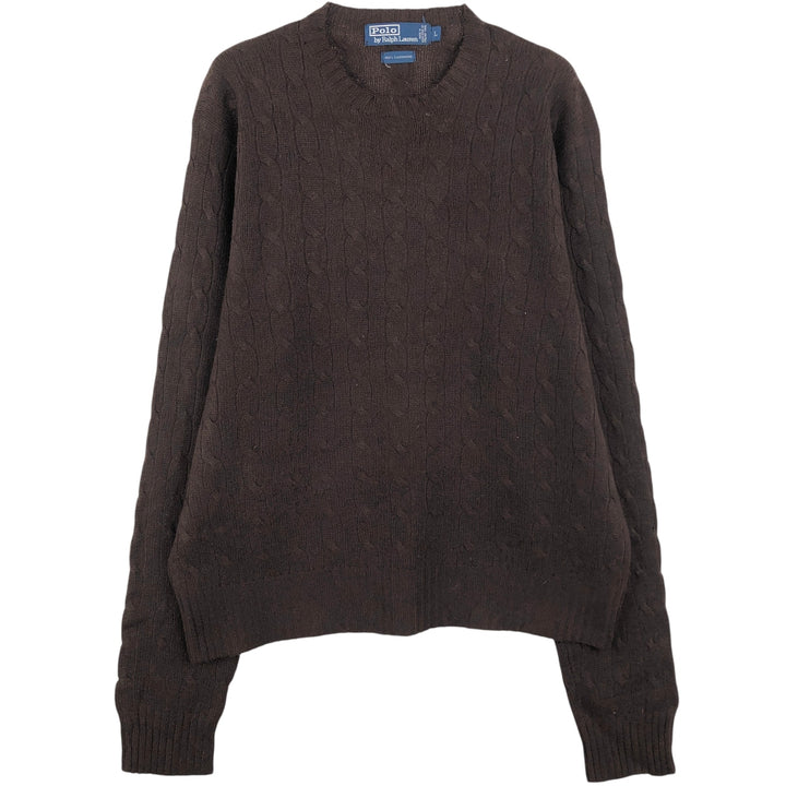 Ralph Lauren POLO by Ralph Lauren cable knit cashmere knit sweater, men's size L Cashmere brown type Vintage Second Hand
