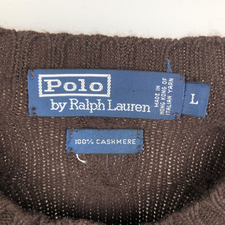 Ralph Lauren POLO by Ralph Lauren cable knit cashmere knit sweater, men's size L Cashmere brown type Vintage Second Hand