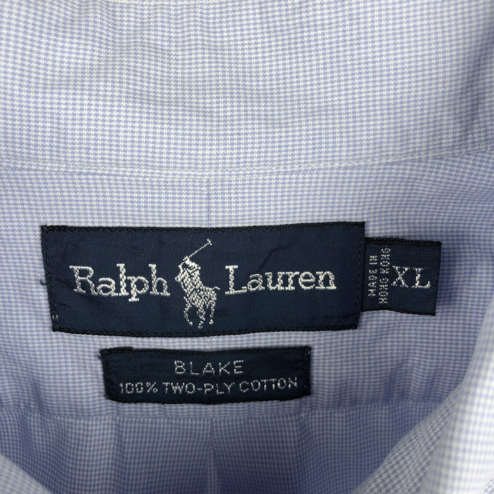 Ralph Lauren BLAKE long sleeve button down check shirt, men's XL size cotton blue type Vintage Second Hand