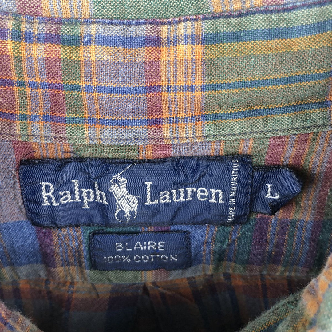 Ralph Lauren BLAKE long sleeve button down check shirt, men's size L cotton blue type Vintage Second Hand