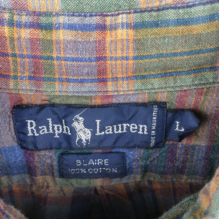 Ralph Lauren BLAKE long sleeve button down check shirt, men's size L cotton blue type Vintage Second Hand