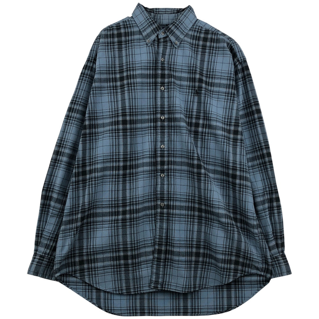Ralph Lauren BLAKE Tartan Check Long Sleeve Button-Down Check Shirt, Men's Size L cotton blue type Vintage Second Hand