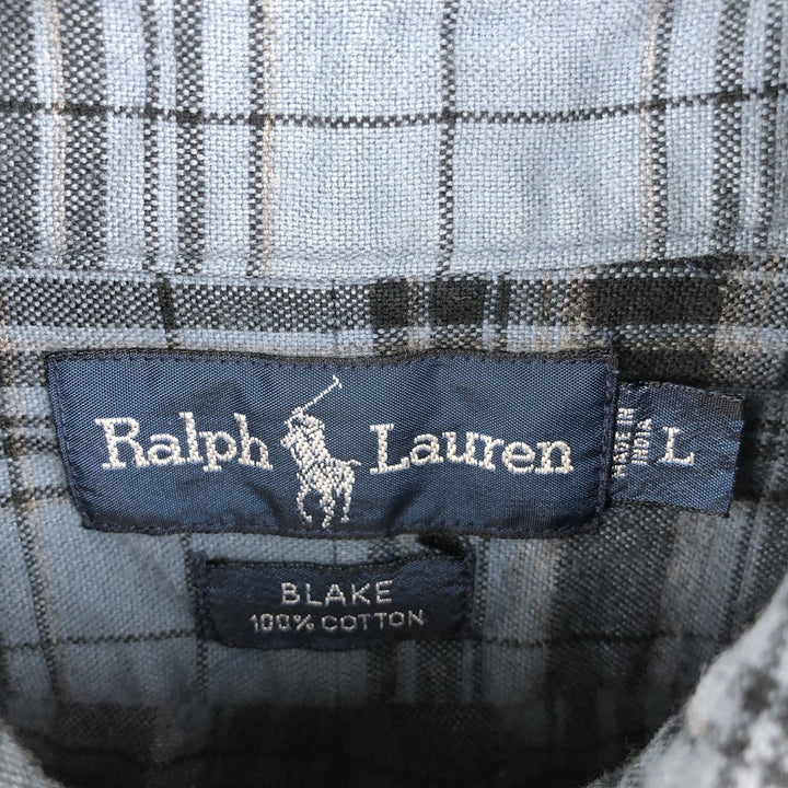 Ralph Lauren BLAKE Tartan Check Long Sleeve Button-Down Check Shirt, Men's Size L cotton blue type Vintage Second Hand