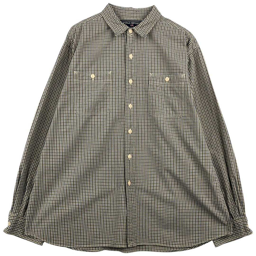 Vintage 90'S Ralph Lauren POLO SPORT long-sleeved cotton check shirt, men's size XL cotton unbleached Vintage Second Hand