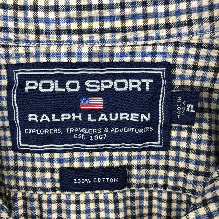Vintage 90'S Ralph Lauren POLO SPORT long-sleeved cotton check shirt, men's size XL cotton unbleached Vintage Second Hand