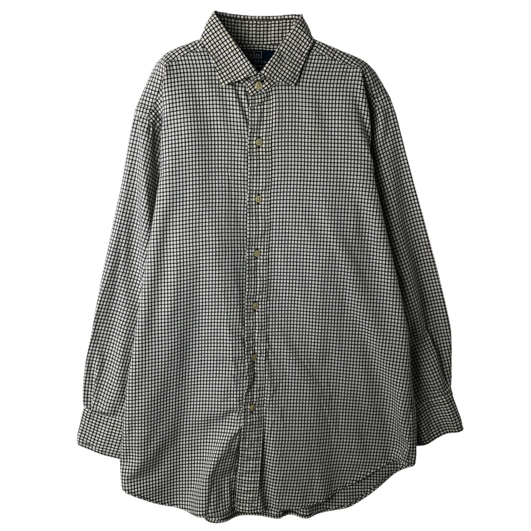 Ralph Lauren POLO by Ralph Lauren long-sleeved cotton check shirt, made in Hong Kong, men's size M, wide collar cotton black type Vintage Second Hand