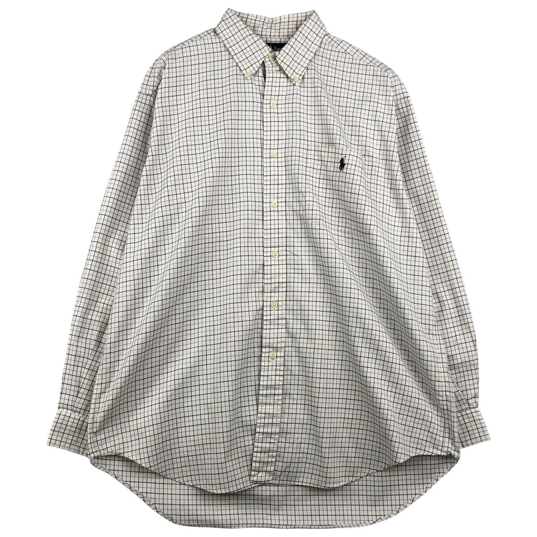 Ralph Lauren BLAIRE long sleeve button down check shirt, men's size L cotton white type Vintage Second Hand
