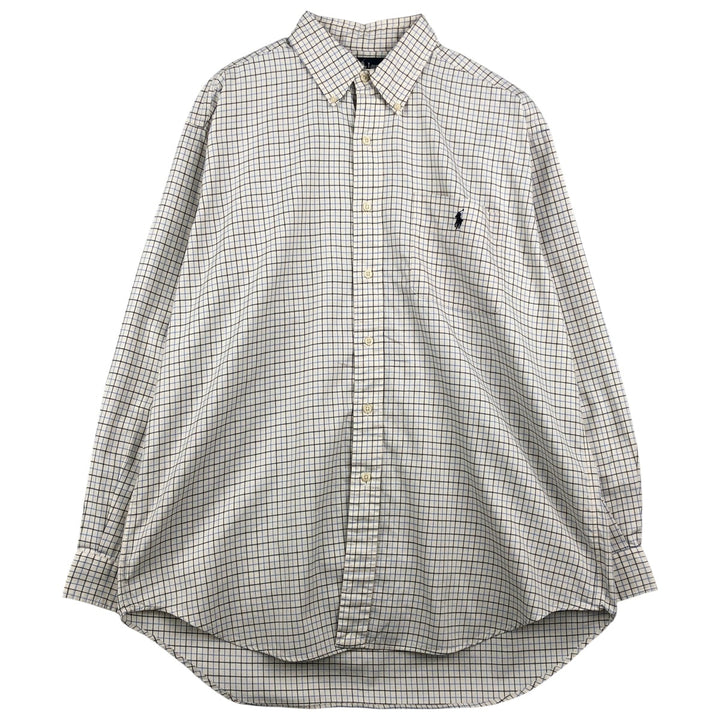 Ralph Lauren BLAIRE long sleeve button down check shirt, men's size L cotton white type Vintage Second Hand
