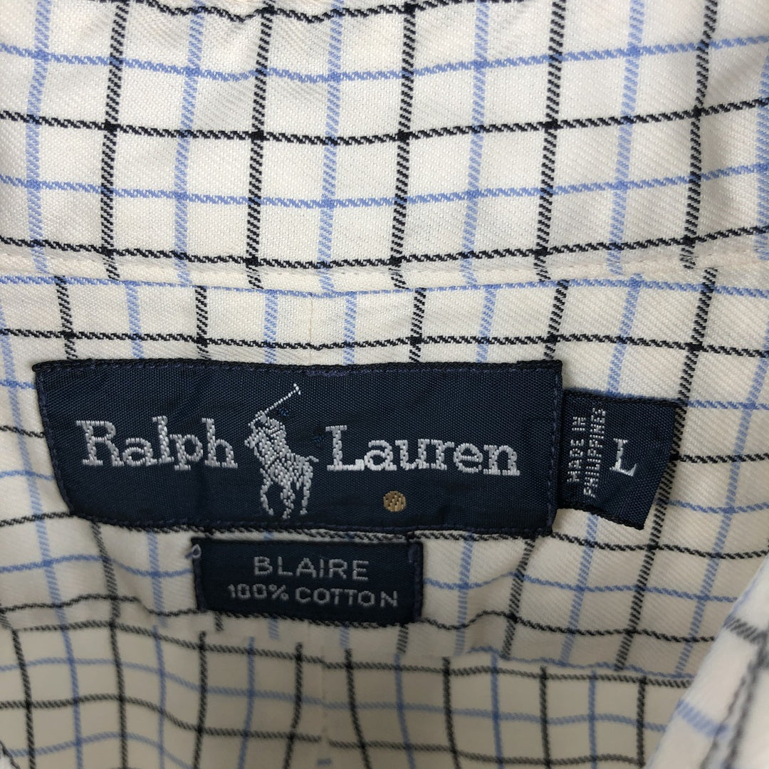 Ralph Lauren BLAIRE long sleeve button down check shirt, men's size L cotton white type Vintage Second Hand