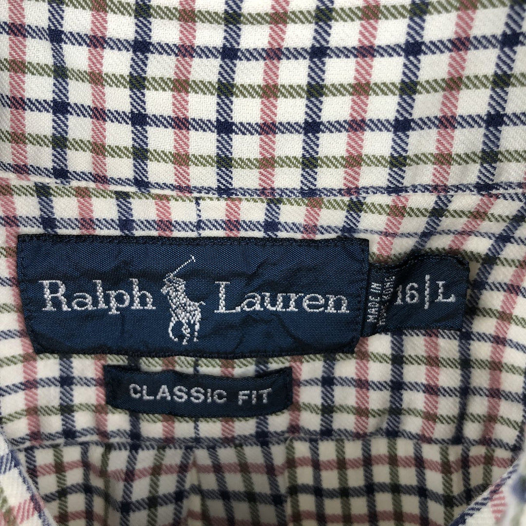 Ralph Lauren Classic Fit Long Sleeve Button Down Check Shirt, Men's Size L cotton white type Vintage Second Hand