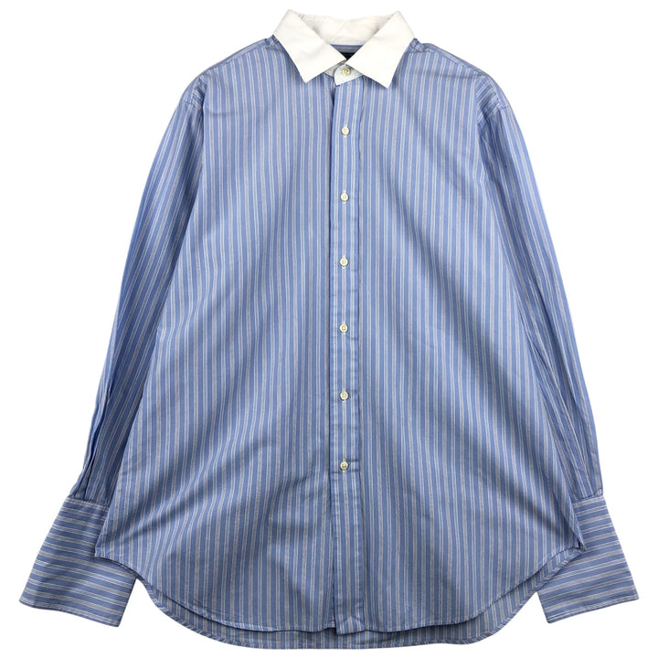 Ralph Lauren POLO by Ralph Lauren PHILIP Wide Collar Stripe Pattern Cleric Shirt with Cuffs, Men's Size L cotton Blue type light blue Vintage Second Hand