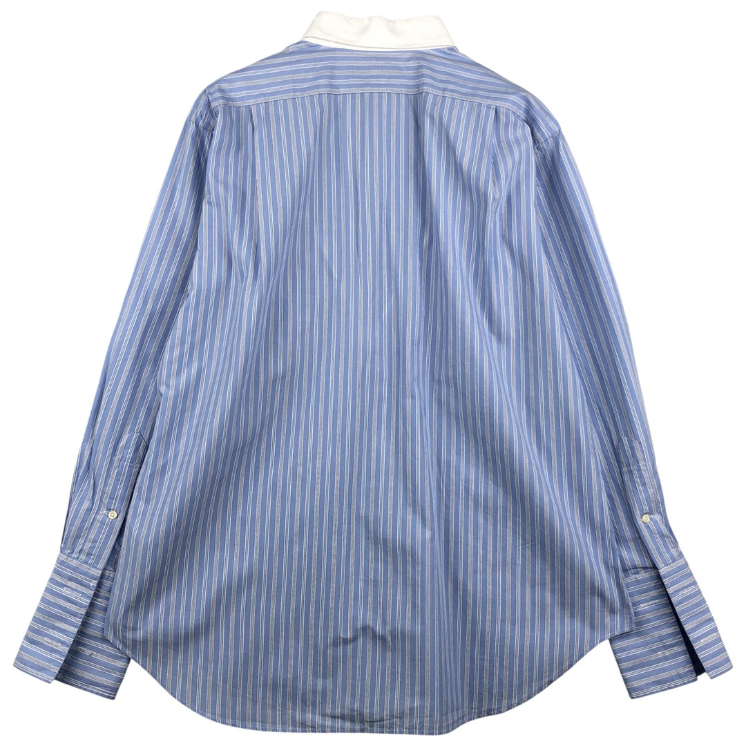 Ralph Lauren POLO by Ralph Lauren PHILIP Wide Collar Stripe Pattern Cleric Shirt with Cuffs, Men's Size L cotton Blue type light blue Vintage Second Hand