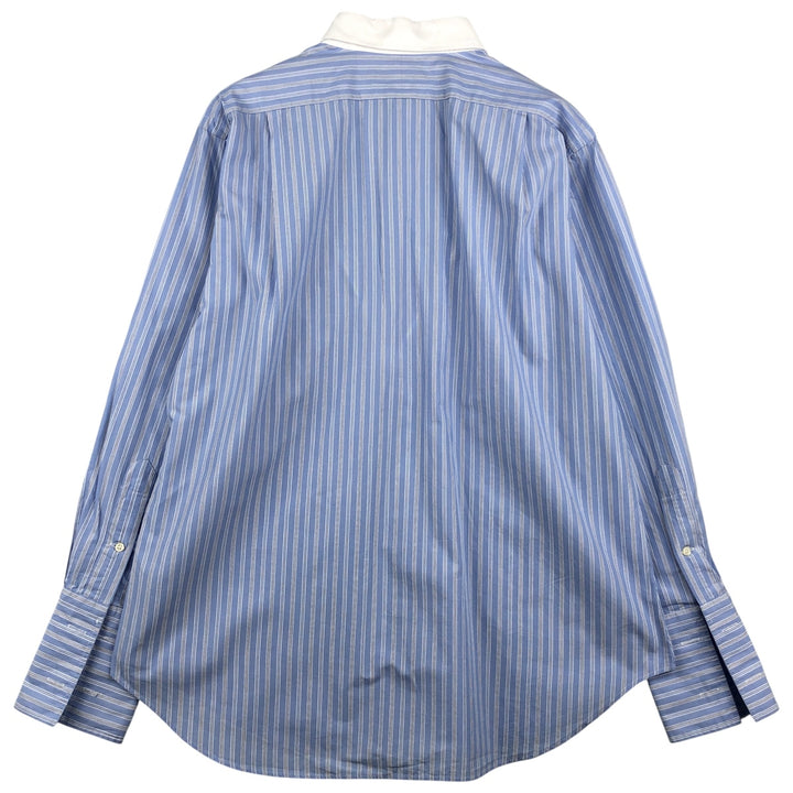 Ralph Lauren POLO by Ralph Lauren PHILIP Wide Collar Stripe Pattern Cleric Shirt with Cuffs, Men's Size L cotton Blue type light blue Vintage Second Hand